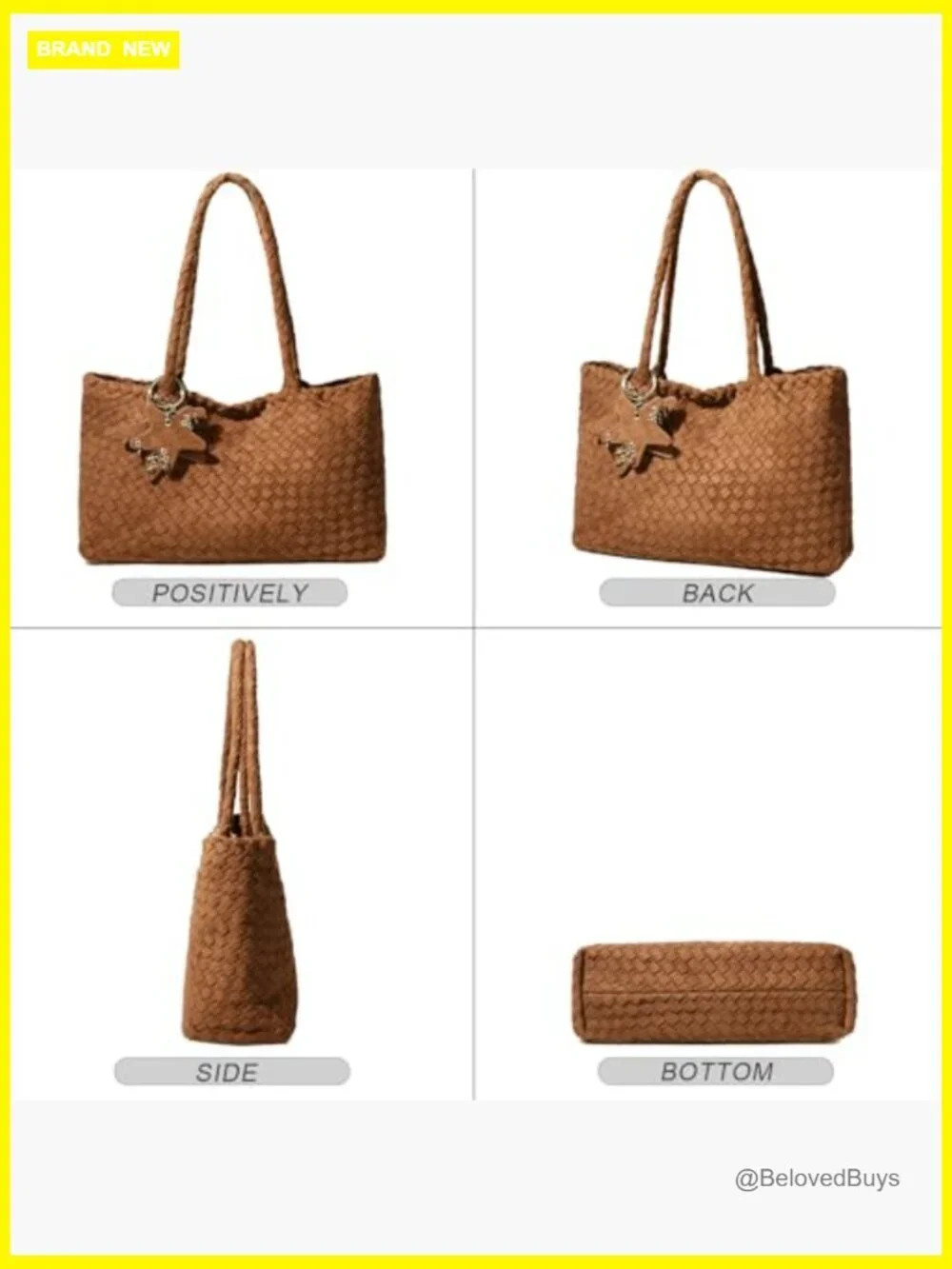 Woven Tote Bag with Removable Wallet, Faux Leather Hobo